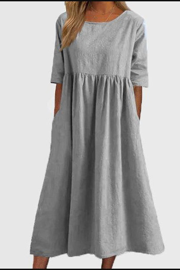 Women's Cotton Linen Cozy Vintage Dress