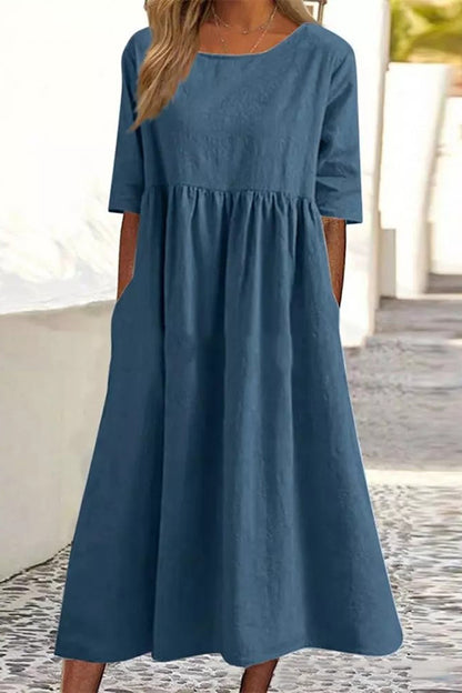 Women's Cotton Linen Cozy Vintage Dress