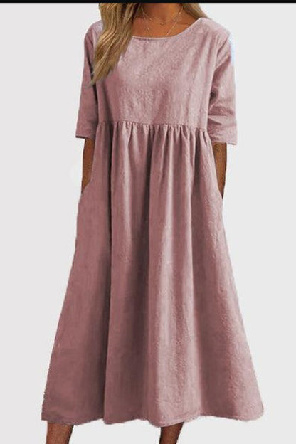 Women's Cotton Linen Cozy Vintage Dress