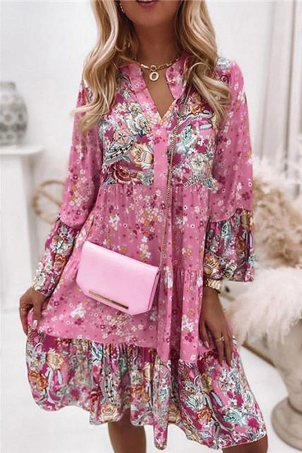 Floral Print Ruffle Hem Dress