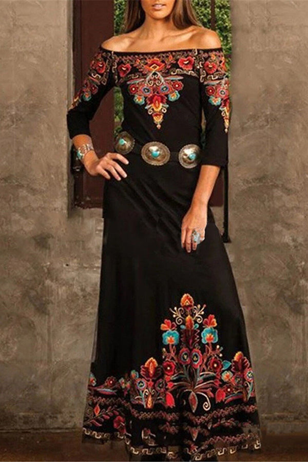 Ethnic Floral Embroidered Western Maxi Dress