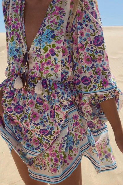 Loose Boho Floral V Neck Dress