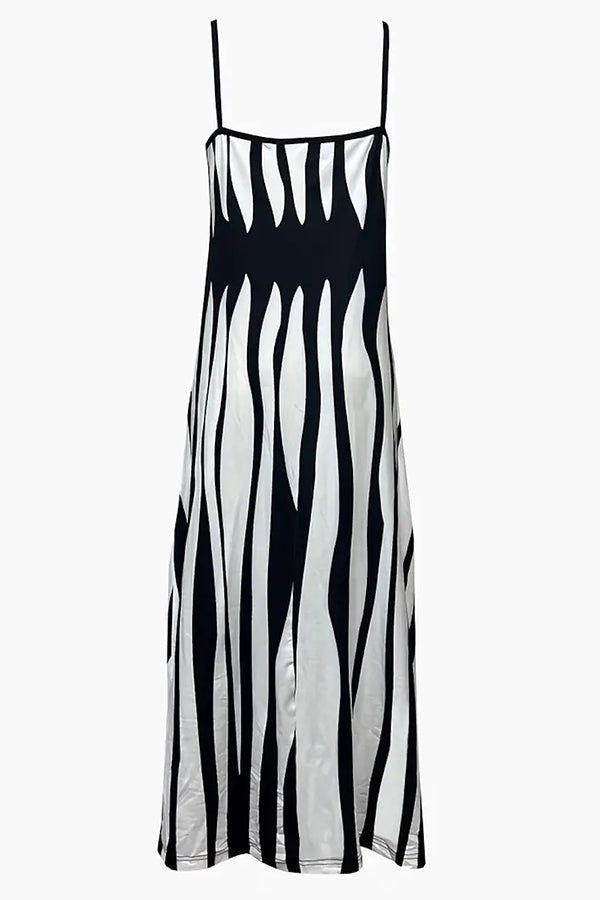 Color Block Print V Neck Maxi Dress