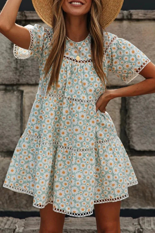 Delicate Green Sunflower Circle Dress