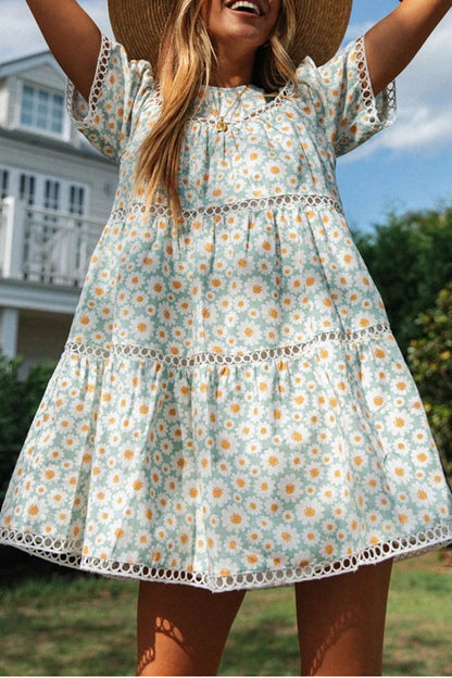 Delicate Green Sunflower Circle Dress