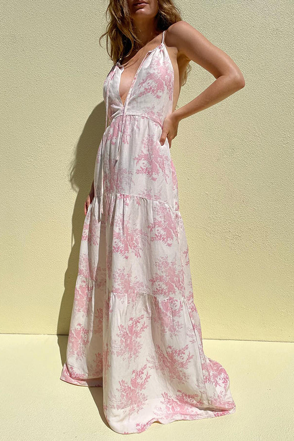 Cotton And Linen Blend Printed Maxi Dress