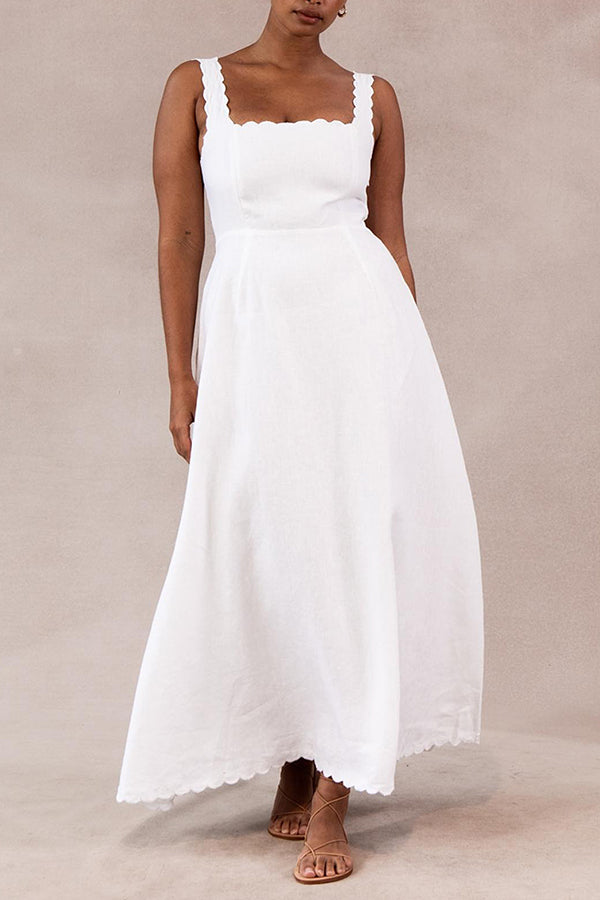 Cotton And Linen Blend White Maxi Dress