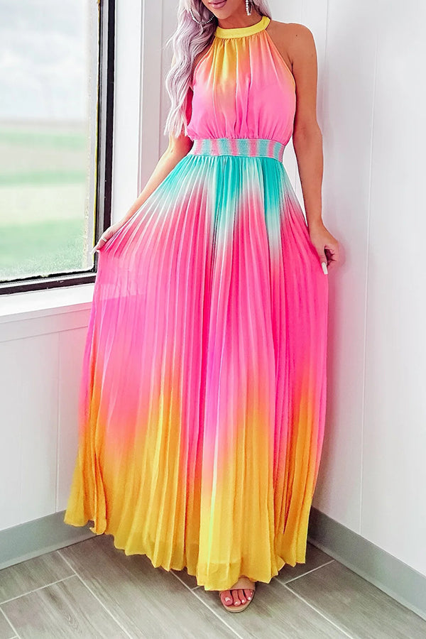 Delight Yourself Ombre Pleated Maxi Dress