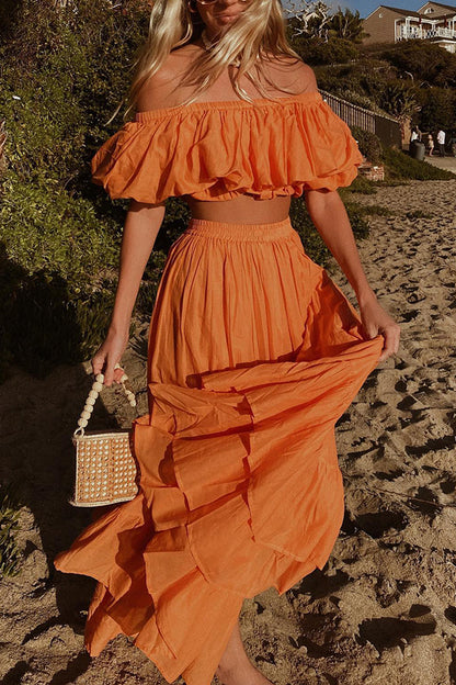 Orange Color Skirt Two Piece Set