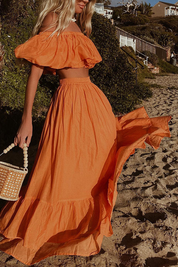 Orange Color Skirt Two Piece Set