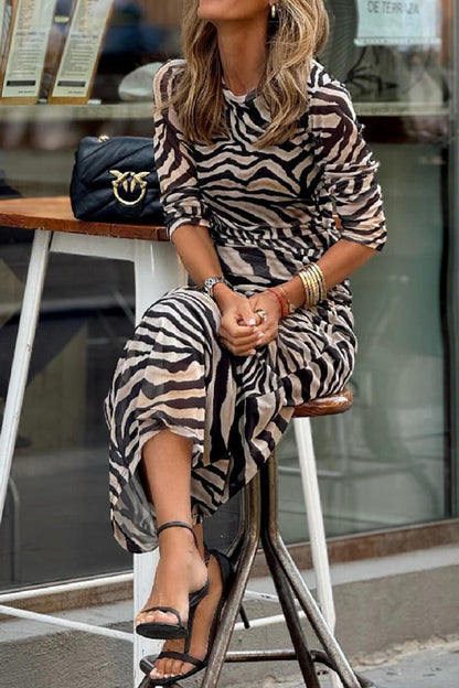 Zebra Print Stretch Fit Maxi Dress