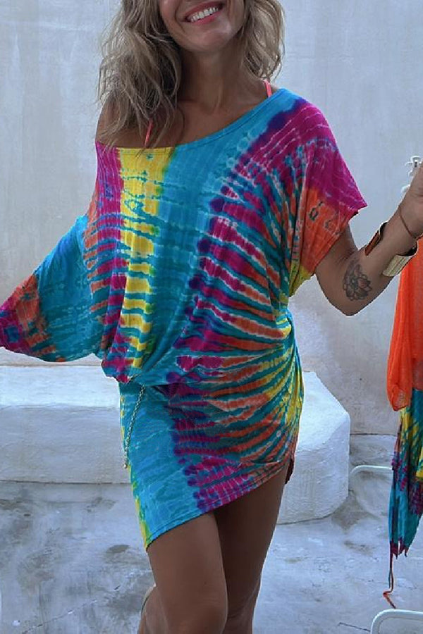 Tie-Dye Crew Neck Mini Dress