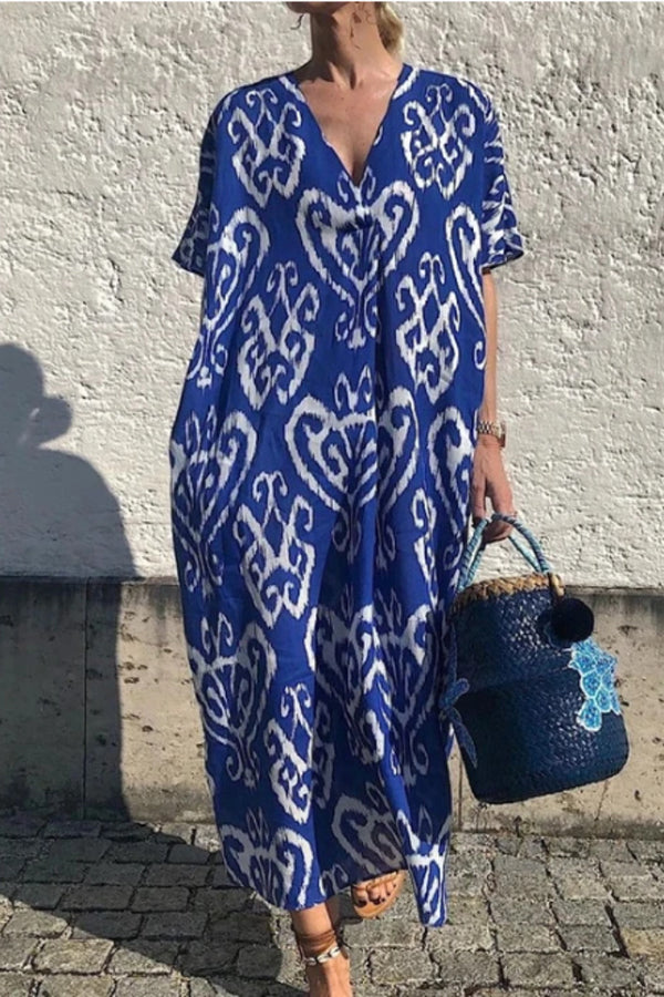 Boho Pattern Print V Neck Maxi Dress