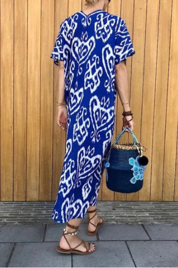 Boho Pattern Print V Neck Maxi Dress