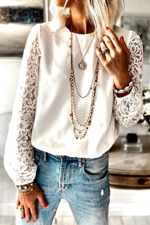 White Lace Sleeve Top