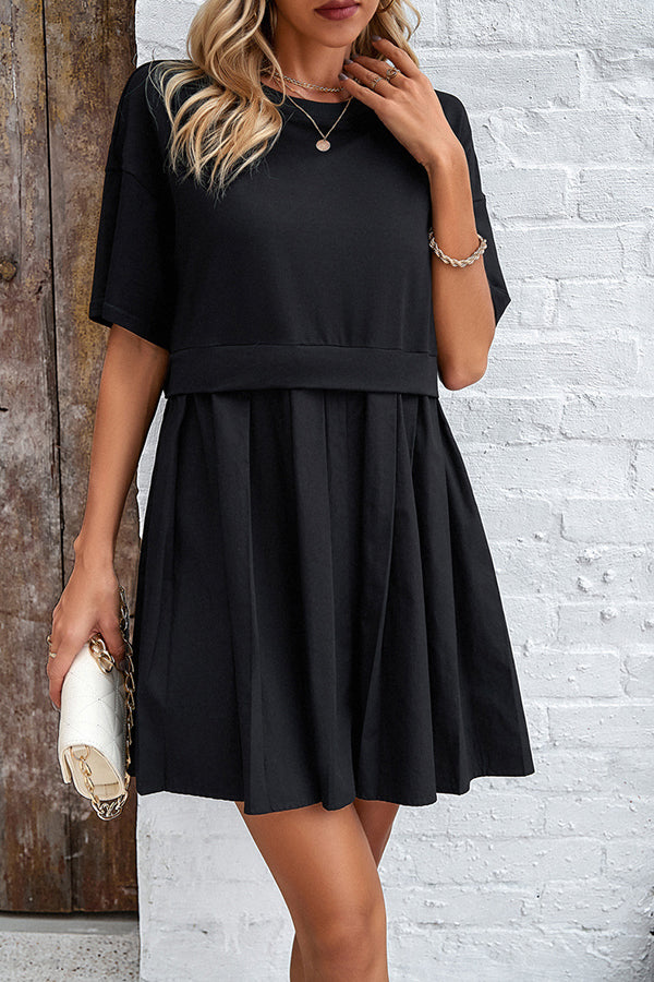 Elegant Short-Sleeved Patchwork Dress