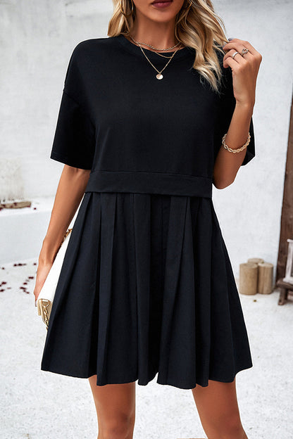 Elegant Short-Sleeved Patchwork Dress