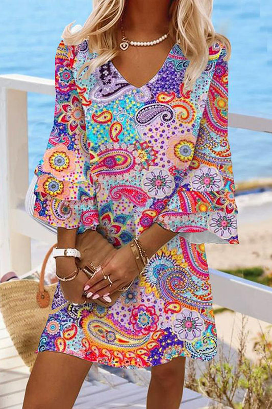 Printed Layered Sleeve Dress