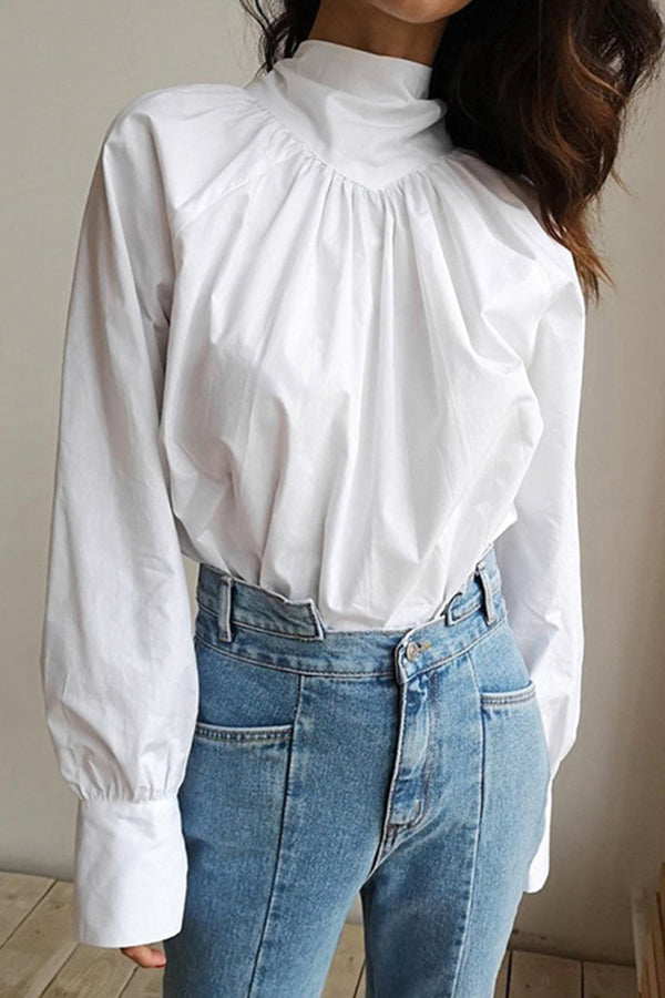 Collar Tie Cotton Blouse