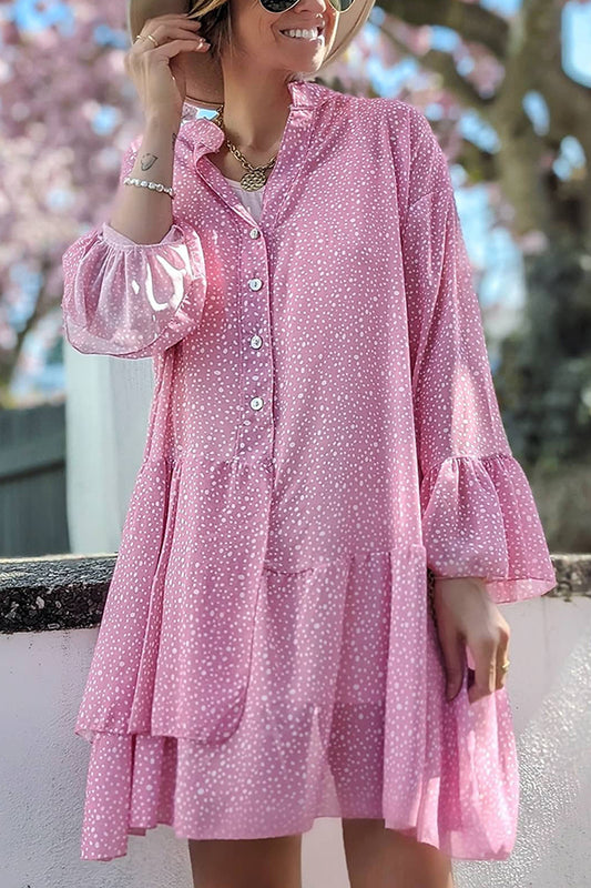 Pink Bohemian Polka Dot Dress