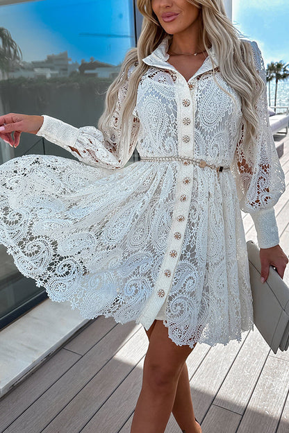 Lace Hollow Versatile Casual Lace-up Commuting Shirt Dress