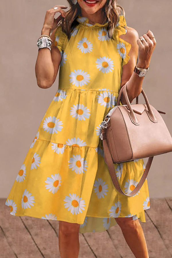 Fresh Color Daisy Print Dress