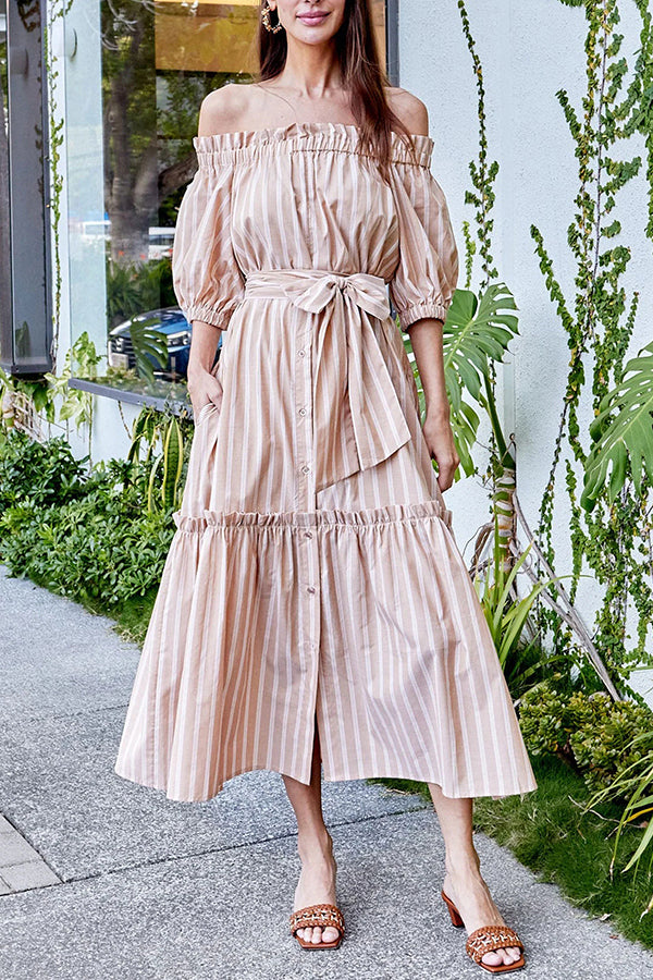 One-Shoulder Cotton Striped Shirt Dress