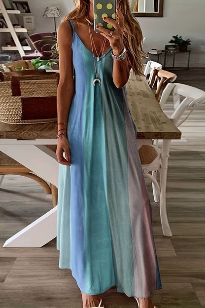 Casual And Comfortable Vertical Stripe Color Block Maxi Dress