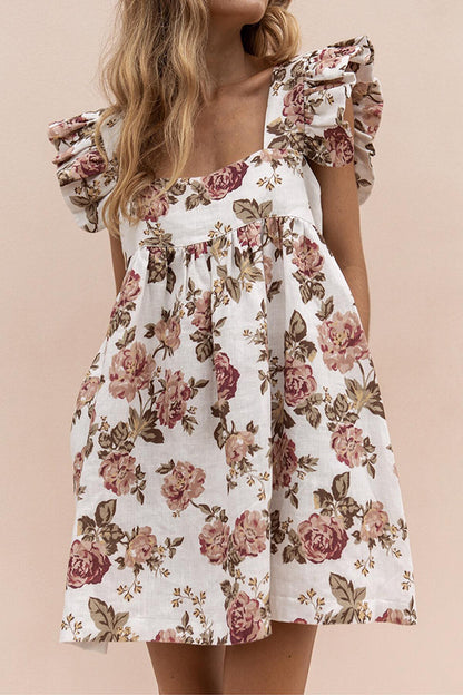 Floral Print Linen Mini Dress