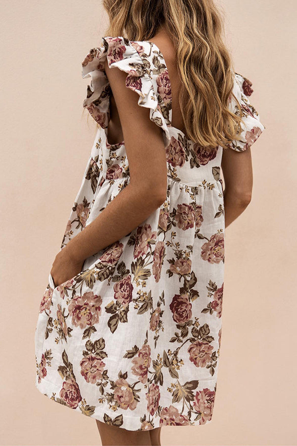 Floral Print Linen Mini Dress