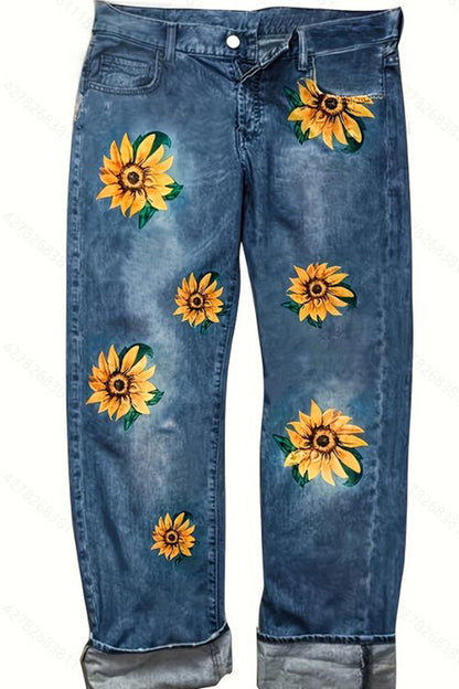 Floral Print Jeans