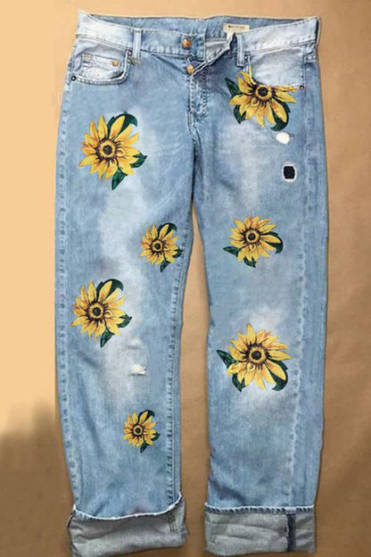 Floral Print Jeans