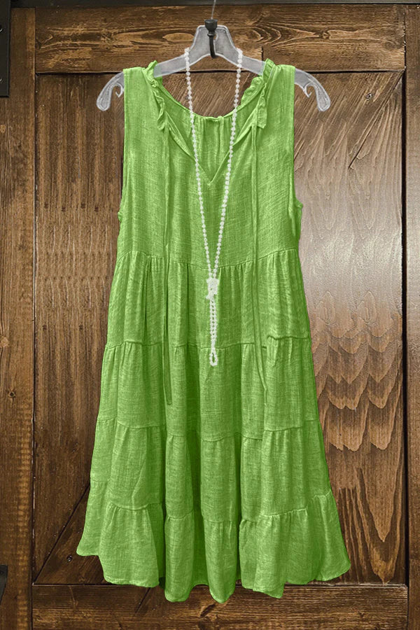 Casual Ruffled Sleeveless V-neck Dress