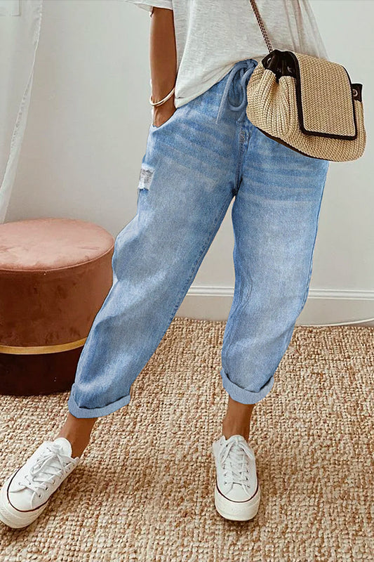 Plain Casual Ripped Pants