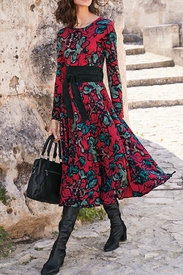 Exquisite Patterned Long-Sleeved Dress