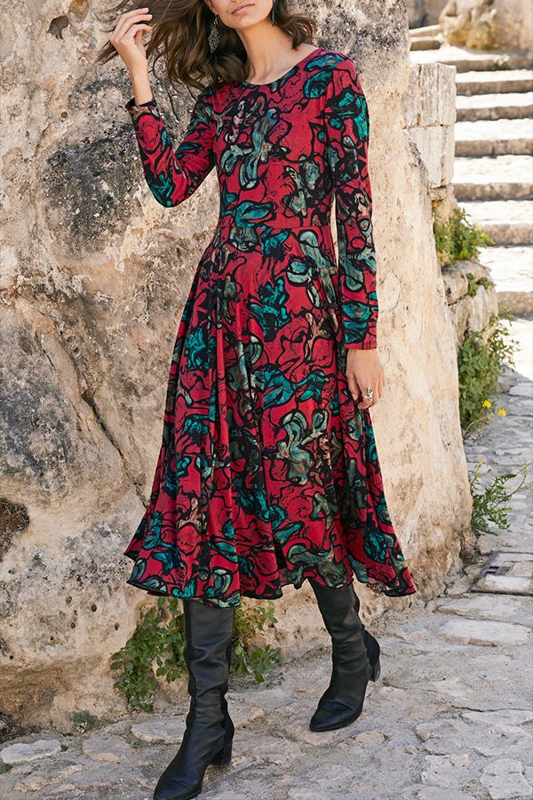 Exquisite Patterned Long-Sleeved Dress