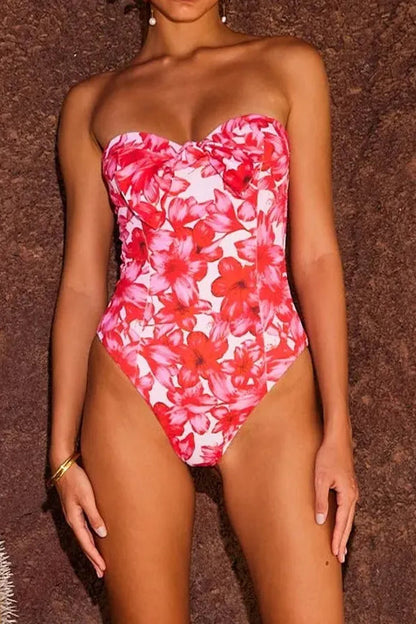 Beach Flower Print Swimsuit And Kimono