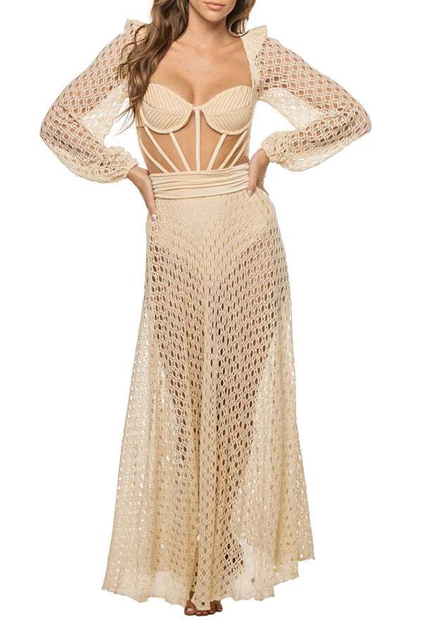 Natural Cutout Stretch-jersey And Crochet-knit Maxi swimsuit