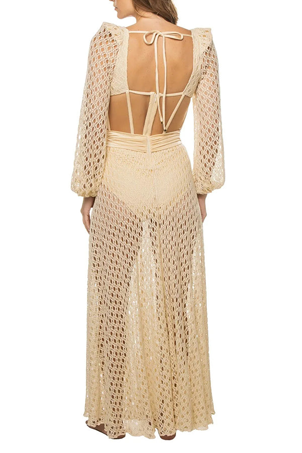 Natural Cutout Stretch-jersey And Crochet-knit Maxi swimsuit