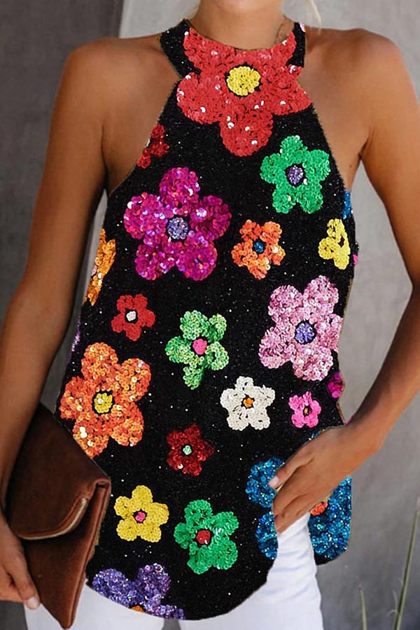 Colorful Floral Sequin Vest