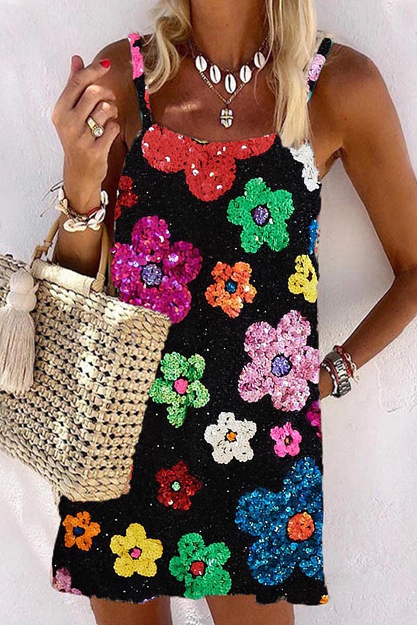 Sequin Floral Mini Dress