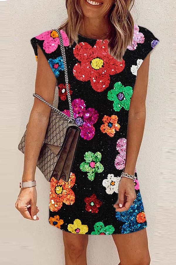 Sequin Floral Mini Dress