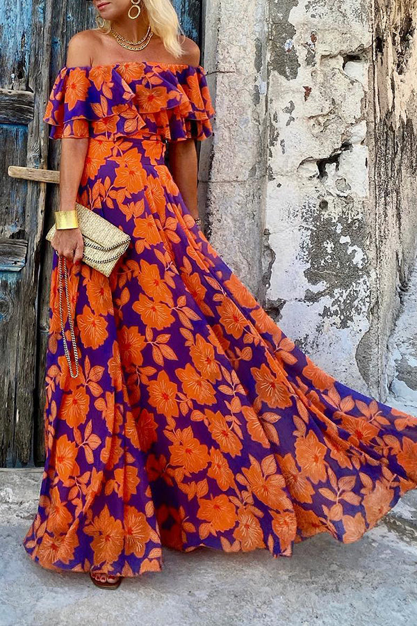 Floral Print Off The Shoulder Maxi Dress