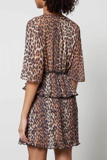 Ruffled Leopard-Print Chiffon Mini Dress