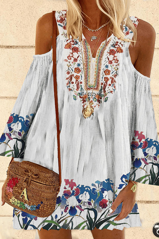 Bohemian Printed Linen Mini Dress