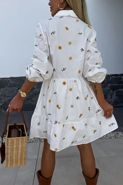 Spring Daisy White Shirt Dress