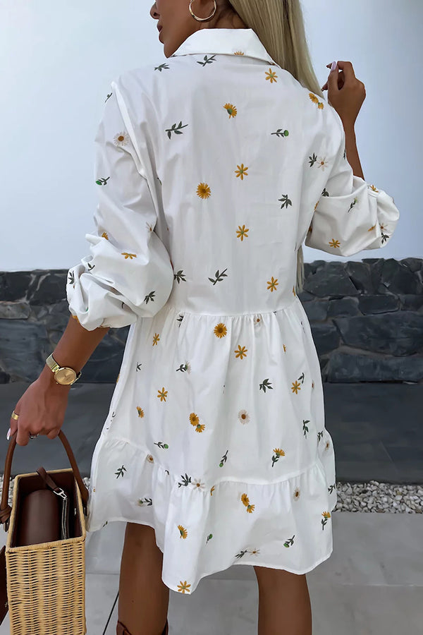 Spring Daisy White Shirt Dress