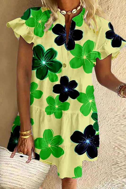 Green Floral Print Cotton Dress