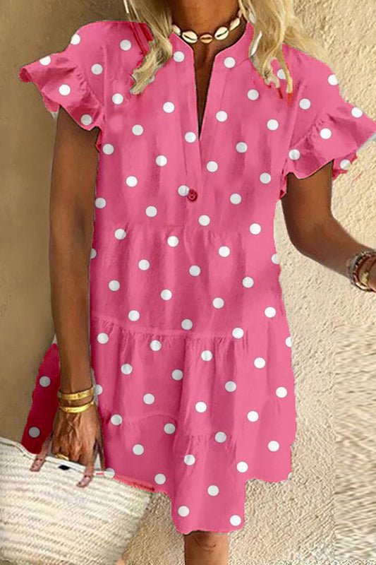 Hot Pink Polka Dot Print Cotton Dress