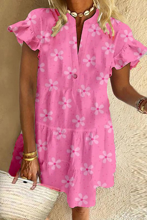 Hot Pink Floral Print Cotton Dress